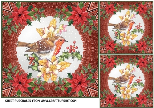 3 Red Christmas robin card front/toppers 6