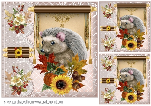 3 Autumn hedgehog card front/toppers