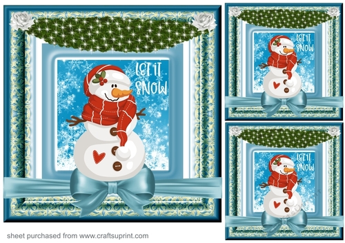 3 Blue and gold Christmas snowman card front/toppers 6