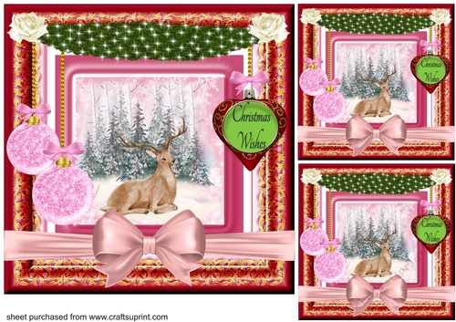 3 Pink Christmas deer card front/toppers 2