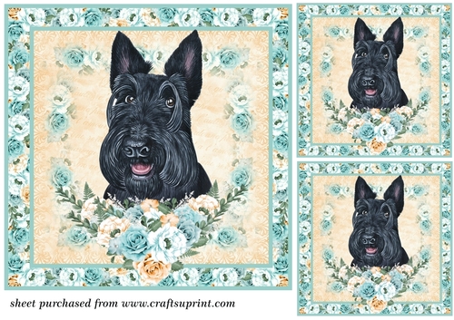 3 Blue and orange rose cute dog card front/toppers 1