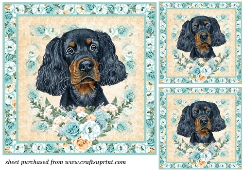 3 Blue and orange rose cute dog card front/toppers 4
