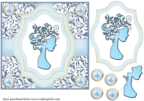 Blue ladies floral head card front