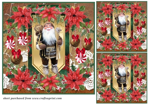 3 Poinsettia Santa card front/toppers