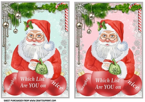 Pink and blue Santa Which list are you on card fronts/toppers