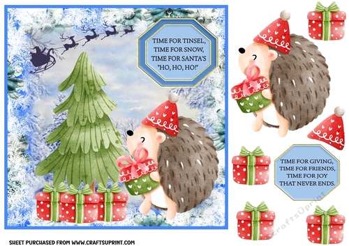 Christmas forest hedgehog card front 1