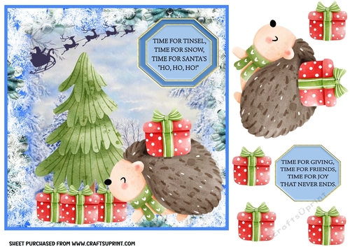 Christmas forest hedgehog card front 2