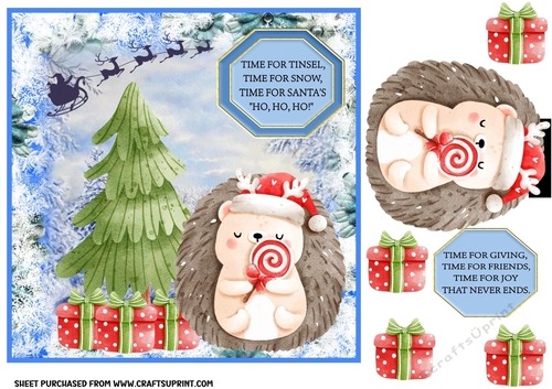 Christmas forest hedgehog card front 4
