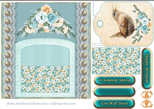 Blue and orange floral bird tag pocket card front 2