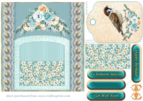 Blue and orange floral bird tag pocket card front 5