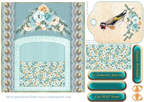 Blue and orange floral bird tag pocket card front 6