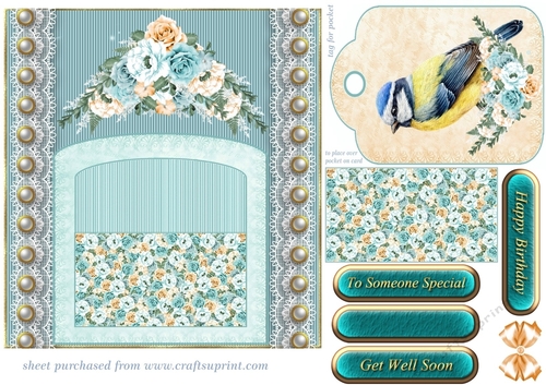 Blue and orange floral bird tag pocket card front 9