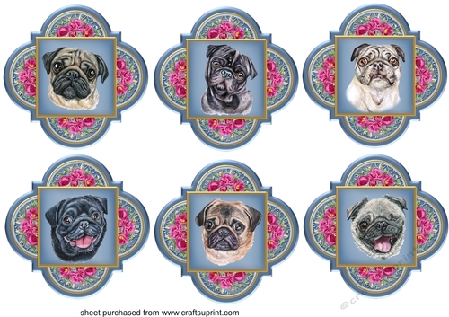 6 Floral pug toppers