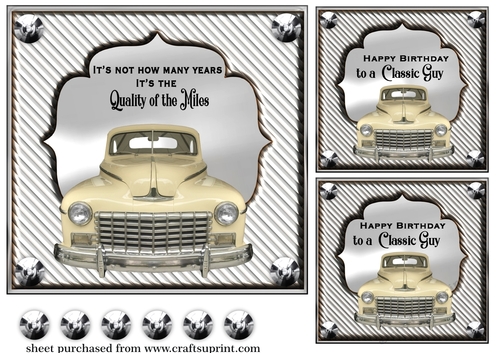 3 Silver Vintage car card front/toppers 3