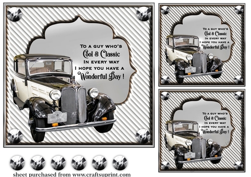 3 Silver Vintage car card front/toppers 5