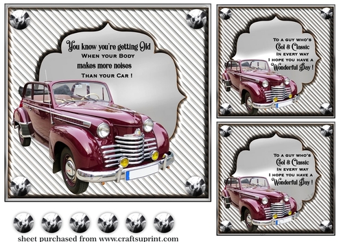 3 Silver Vintage car card front/toppers 6