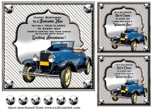 3 Silver Vintage car card front/toppers 7