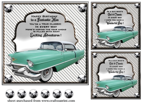 3 Silver Vintage car card front/toppers 8