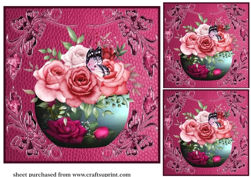 3 Red rose bowl card front/toppers