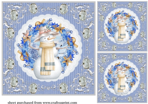 3 Christmas snowman card front/toppers 1