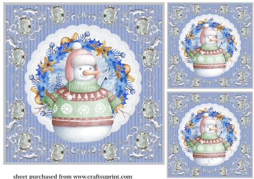 3 Christmas snowman card front/toppers 3