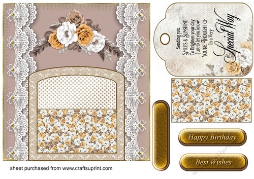 Chocolate and caramel roses pocket tag card front 1
