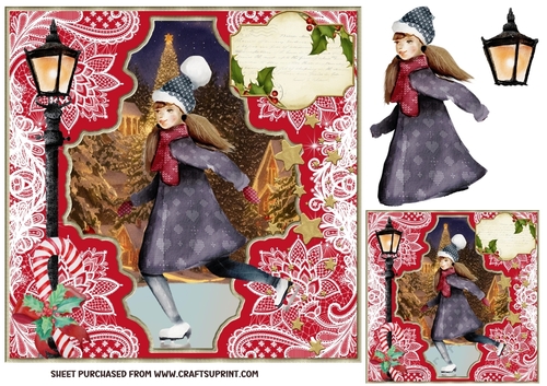 Vintage ice skating girl card front