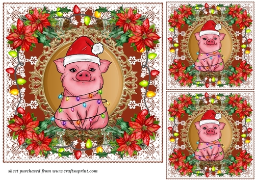 3 Christmas lights little piggy card front/toppers