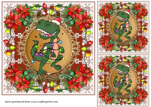 3 Christmas lights dino card front/toppers