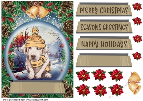 Christmas pup in hat and scarf card front 1