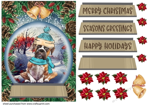 Christmas pup in hat and scarf card front 2