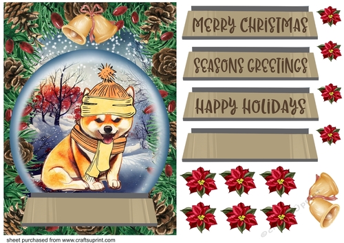 Christmas pup in hat and scarf card front 3