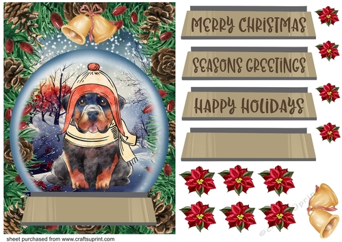 Christmas pup in hat and scarf card front 6