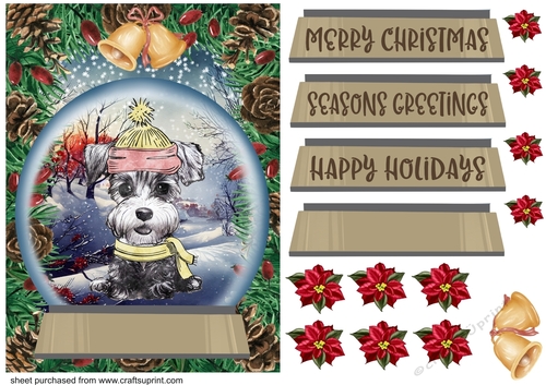 Christmas pup in hat and scarf card front 8