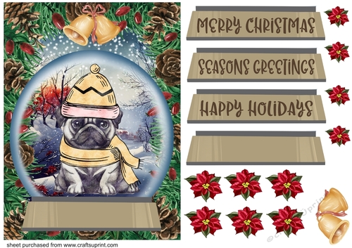 Christmas pup in hat and scarf card front 10