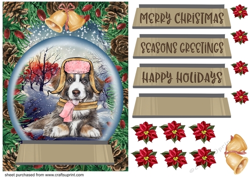 Christmas pup in hat and scarf card front 11