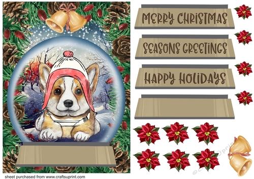 Christmas pup in hat and scarf card front 12