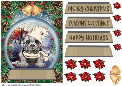 Christmas pup in hat and scarf card front 13