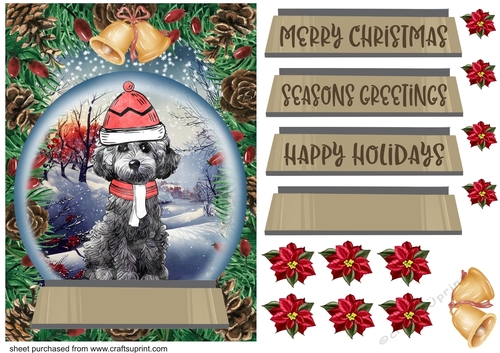 Christmas pup in hat and scarf card front 14
