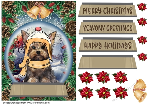 Christmas pup in hat and scarf card front 15