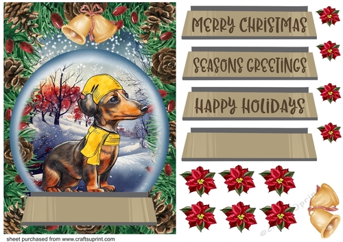 Christmas pup in hat and scarf card front 16