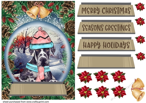 Christmas pup in hat and scarf card front 7