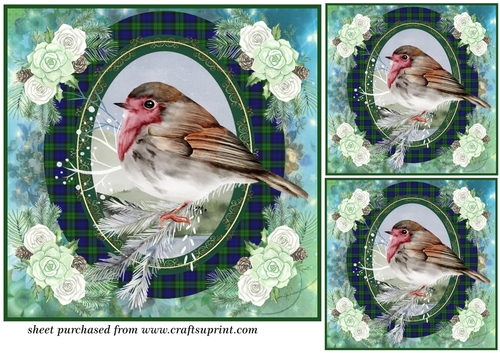 3 Tartan Winter robin card front/toppers 2