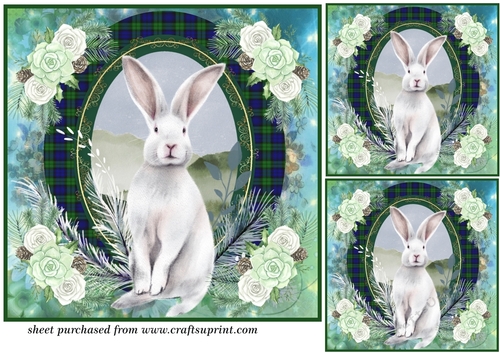 3 Tartan Winter hare card front/toppers 