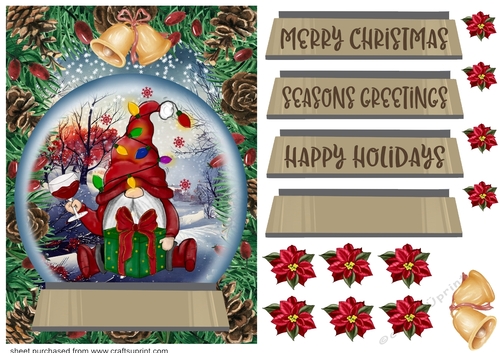 Christmas gnome snow globe card front 