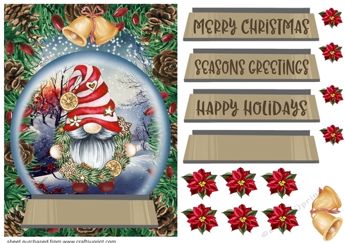 Christmas gnome snow globe card front 2