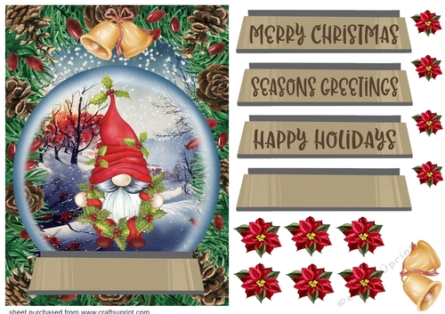 Christmas gnome snow globe card front 3