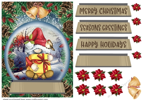 Christmas gnome snow globe card front 4
