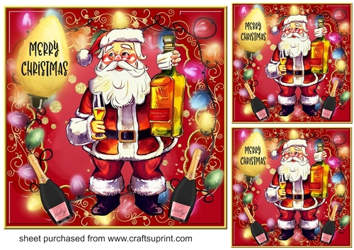 3 Santa getting lit card front/toppers