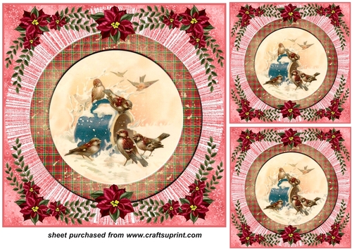 3 Red Christmas birds card front/toppers 2